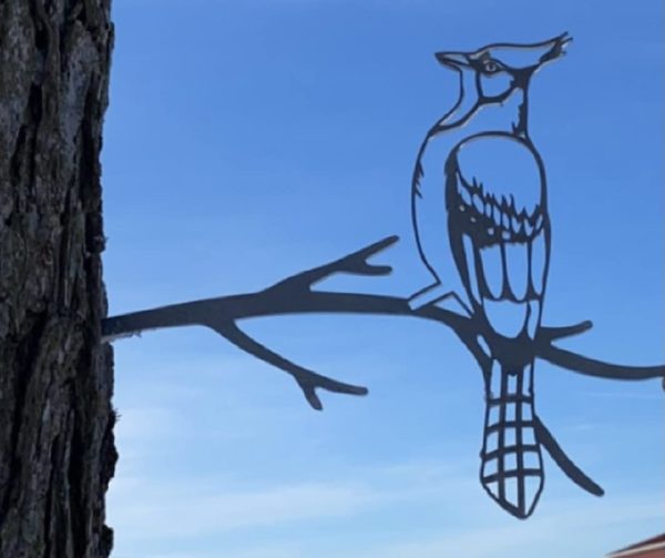 Blue Jay on a Branch Metal Art - Made in USA - Yard or Garden Art, Silhouette Art - Tree Bird Art